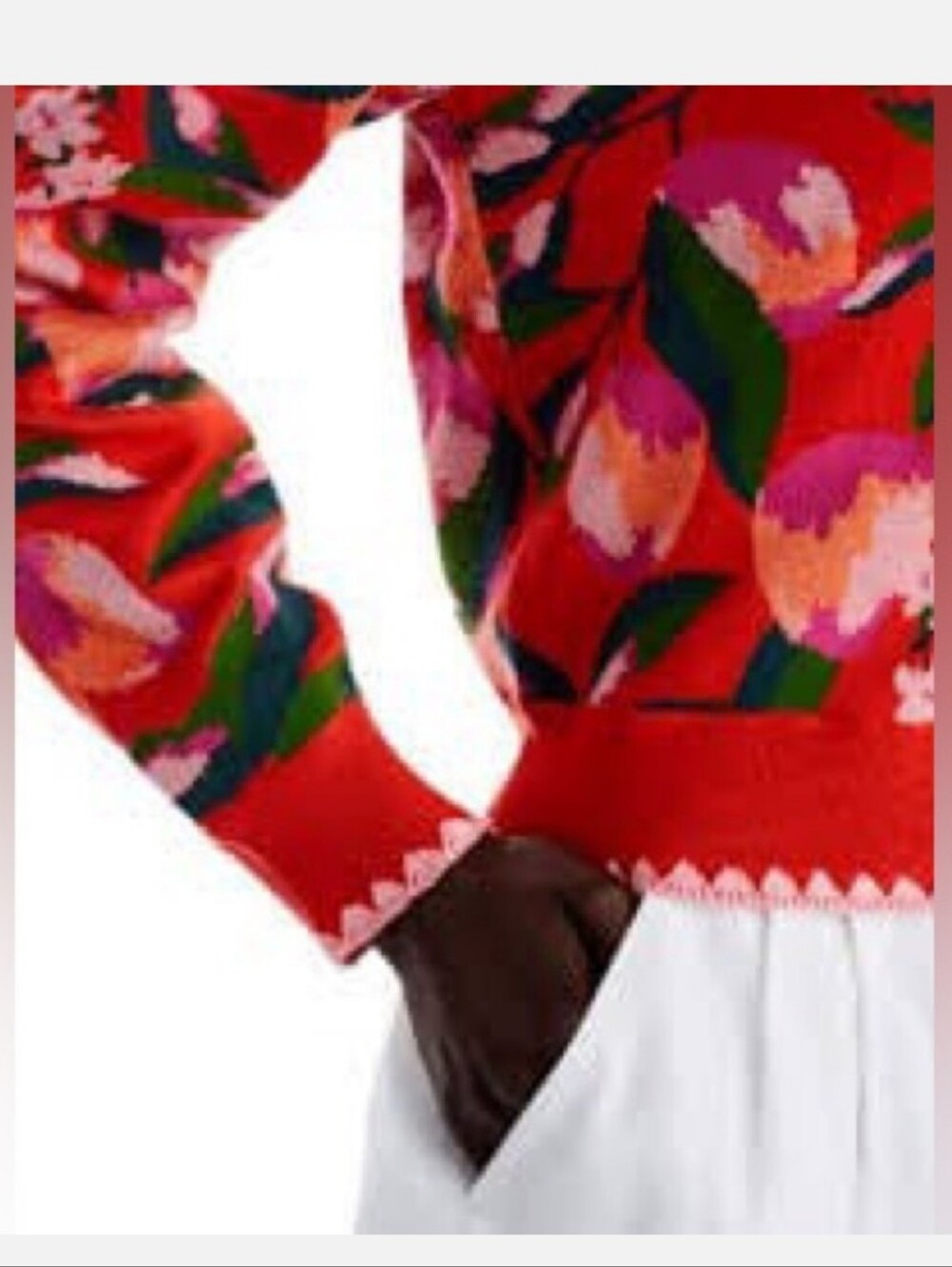 FARM RIO Mixed Papaya Knit Vibrant Red Pink Long Sleeve Cardigan Small NWOT - Picture 4 of 15